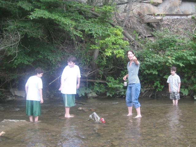 Wading the Creek in Red Jacket