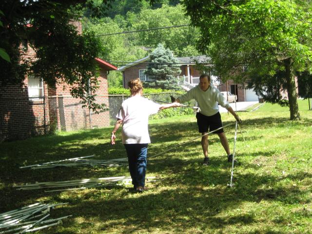 Vic and Kathy putting up the tent