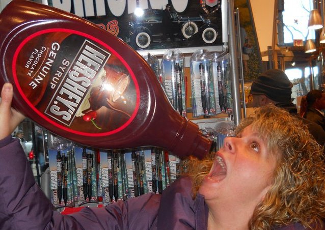 Sheila drinking  chocolate